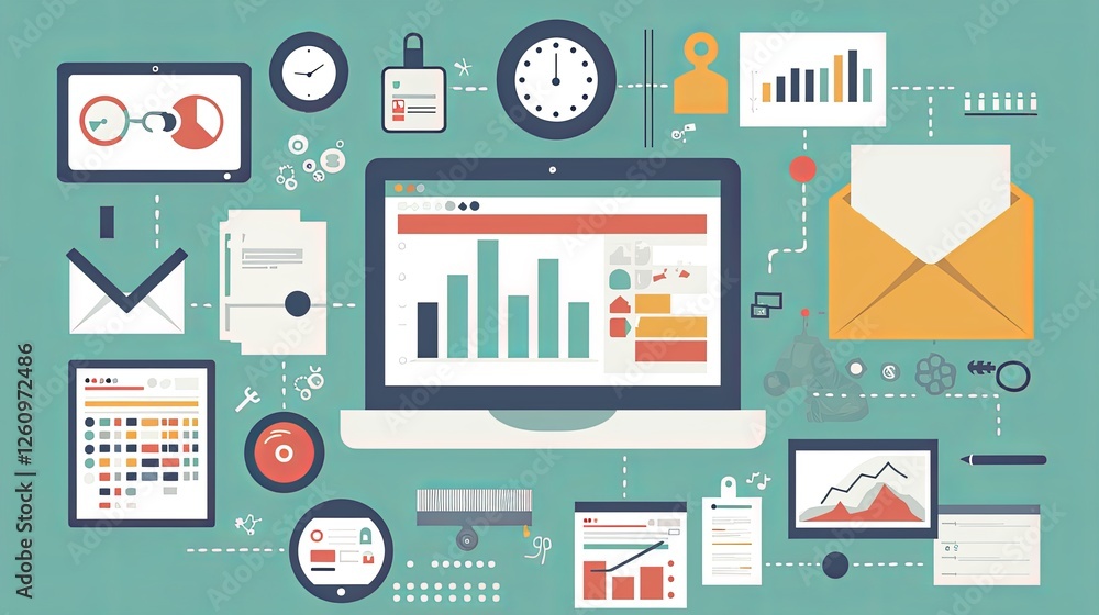 Digital workspace illustrating project management tools with organization and planning elements Digital workspace illustrating project management tools with organization and planning elements