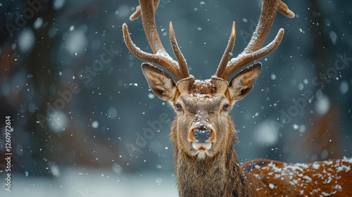 Majestic Deer Standing in a Snowy Winter Forest