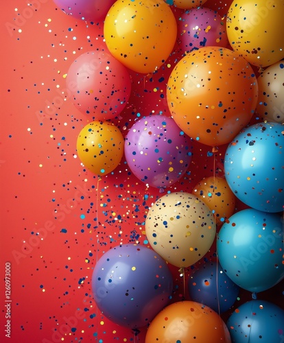 Festive balloons with colorful confetti against a vibrant background celebrat...