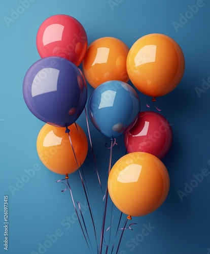 Colorful balloons in bright hues against a blue background for festive occasions
