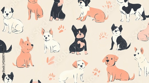 Adorable Dogs Pattern Featuring Various Breeds and Colors