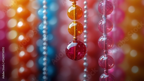 Beautiful strands of golden pearls shine in soft light
