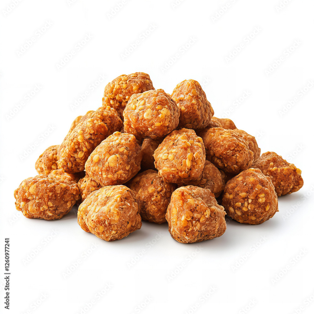 Golden-Brown Breaded Bite-Sized Snacks Piled on Surface Golden-Brown Breaded Bite-Sized Snacks Piled on Surface