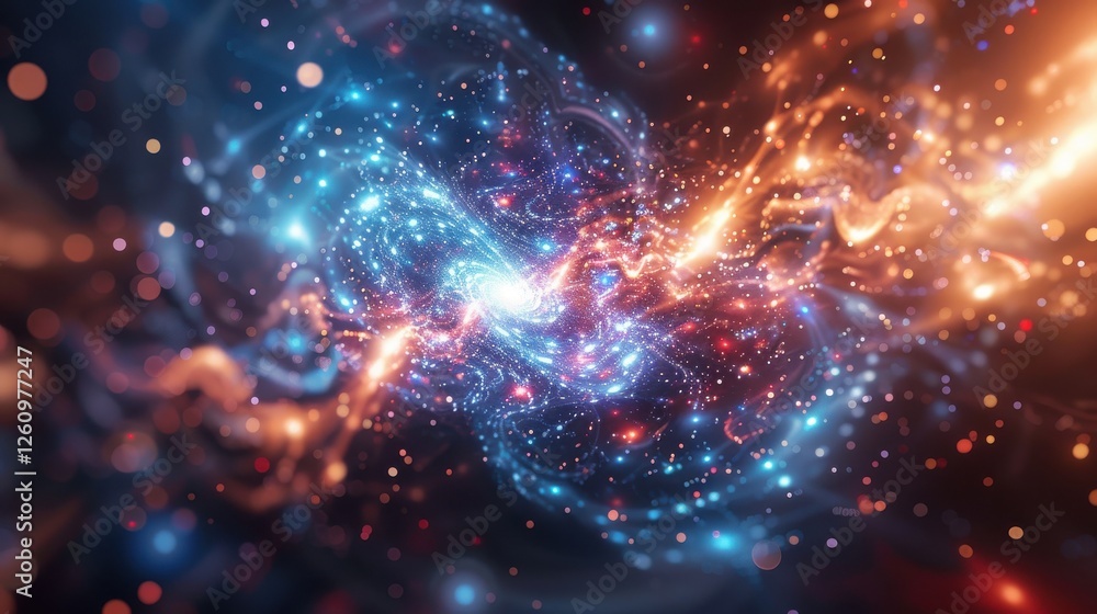 Stunning Abstract Design of Cosmic Technology with Bright Colors, Star Patterns, and Energetic Light Effects, Emphasizing the Depth of Space and Innovation Stunning Abstract Design of Cosmic Technology with Bright Colors, Star Patterns, and Energetic Light Effects, Emphasizing the Depth of Space and Innovation