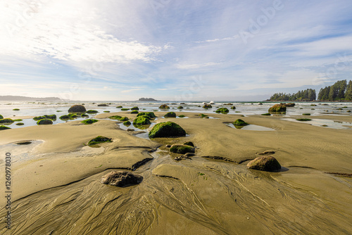 Cuadro en lienzo Long Beach, wide Panoramic Landscape in Pacific Rim National Park Reserve on Vancouver Island, British Columbia, Canada