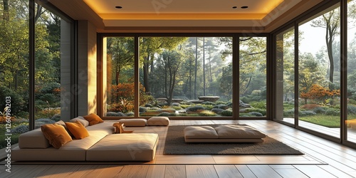 Bright and airy living room with lush greenery and comfortable sofa