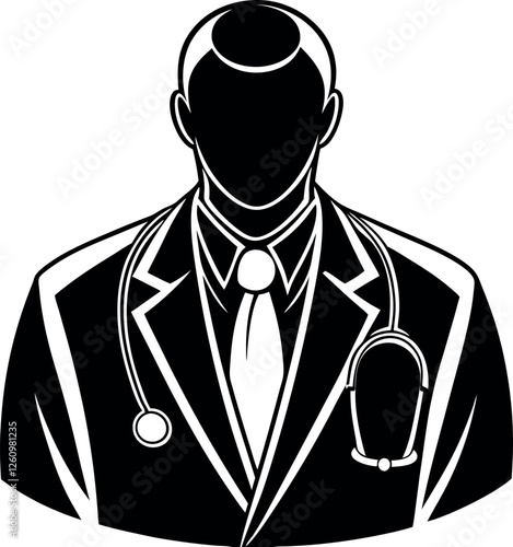 Black Doctor with a Stethoscope Silhouette Vector Doodle Art Illustration | Hand-Drawn Medical Professional Sketch | Healthcare, Hospital, and Physician Clipart Design
