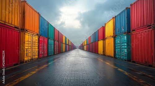 Wallpaper Mural Colorful shipping containers lined up in urban setting for trade and transportation activities Torontodigital.ca