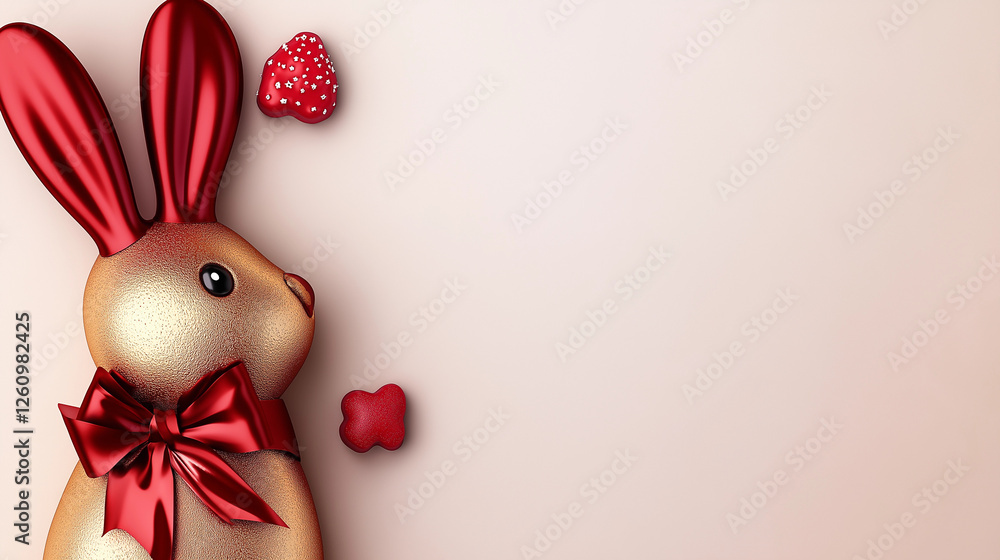 Festive Easter Bunny with Treats: A charming golden bunny figure with red accents against a soft backdrop. Festive Easter Bunny with Treats: A charming golden bunny figure with red accents against a soft backdrop.