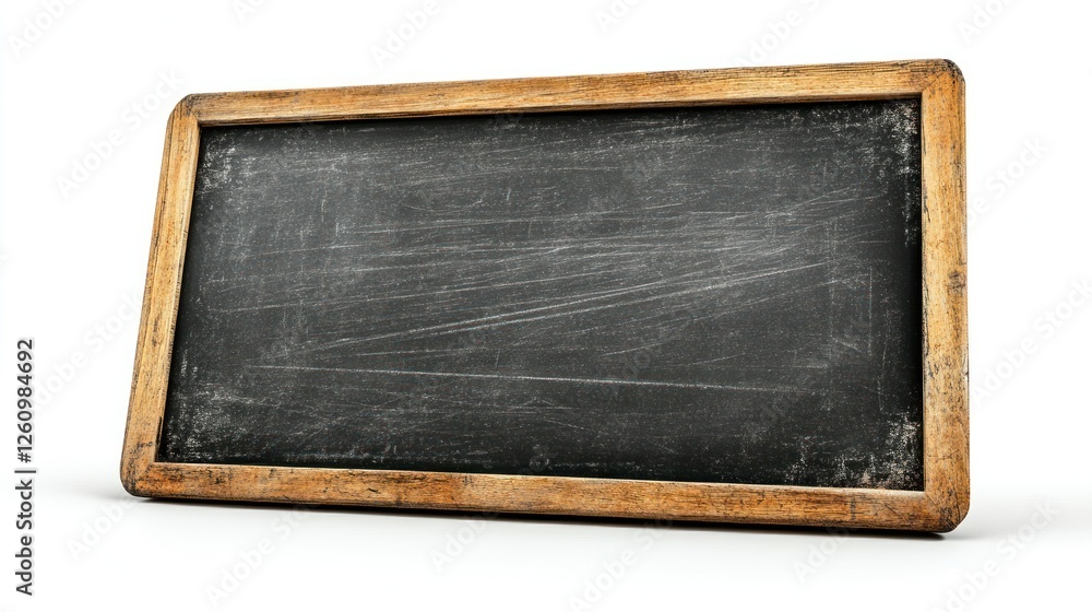 Blank chalkboard, rustic wood frame, isolated, education, background Blank chalkboard, rustic wood frame, isolated, education, background