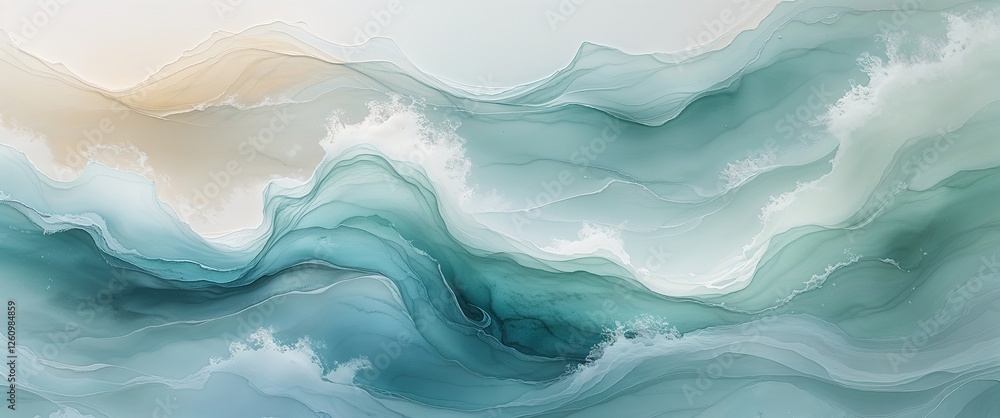 Obraz premium Wisps of soft ocean colors blend flawlessly in an abstract display, evoking tranquility and a connection to nature's beauty. Ideal for enhancing any serene environment