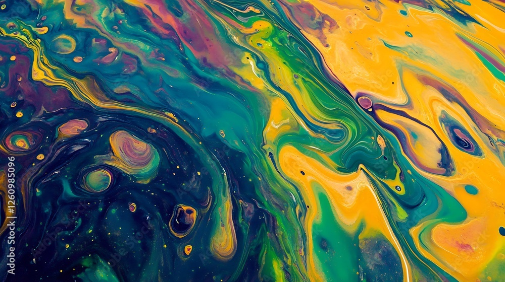 Naklejka premium Abstract colorful fluid acrylic paint swirls, vibrant texture background.