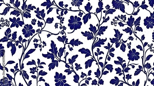 Blue floral vine pattern textile design