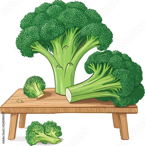 Broccoli on table in white background illustration vector design, Broccoli vector design