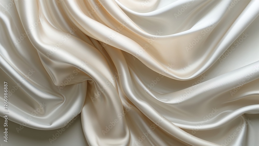 Obraz premium The soft, white silk fabric exhibits elegant folds and gentle draping, creating a serene and minimalist backdrop perfect for various design applications