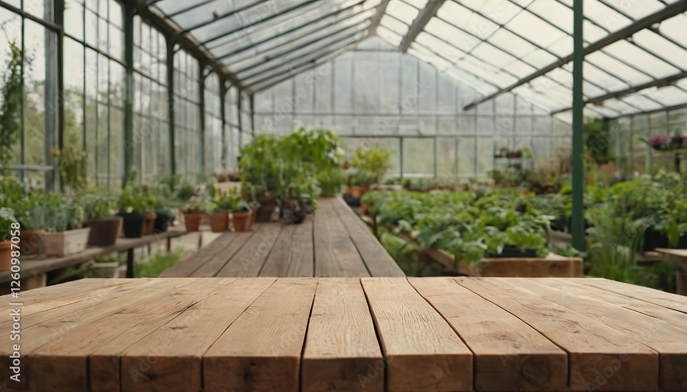 Fototapeta premium Tranquil Interior Empty Glasshouse Ready for Growth 6