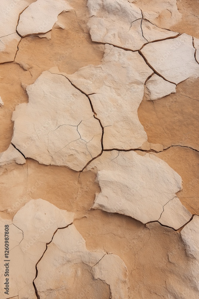 Fototapeta premium A cracked and broken surface, possibly a wall or a rock. The cracks and breaks give the impression of a weathered and aged appearance