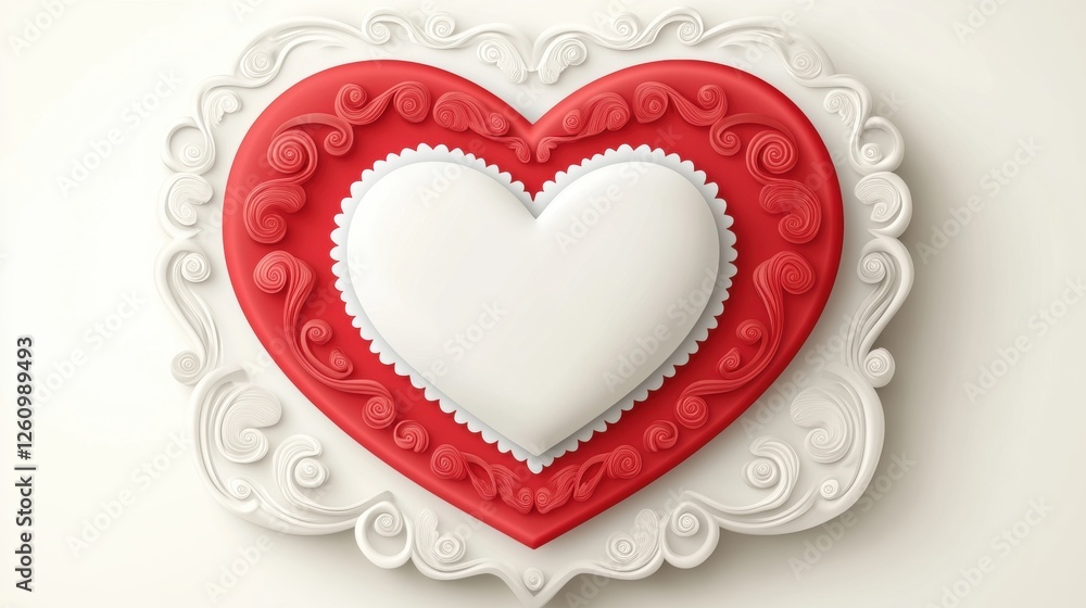 Elegant Decorative Heart Shape in Red and White Displaying Love and Romance on a Soft Background Elegant Decorative Heart Shape in Red and White Displaying Love and Romance on a Soft Background