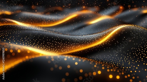 Glowing waves of golden light on a dark textured surface create a mesmerizing...