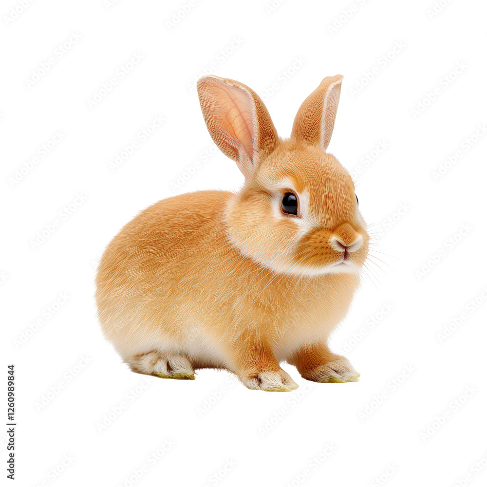 Fototapeta premium Adorable Fluffy Orange Bunny Rabbit Sitting on White Background