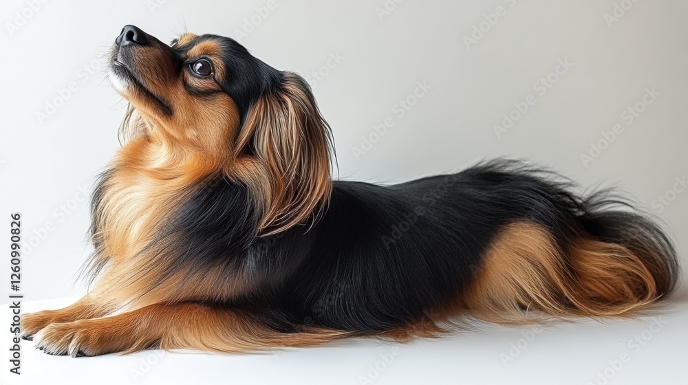 Fluffy Black And Brown Dog Resting Calmly In A Serene Indoor Environment Fluffy Black And Brown Dog Resting Calmly In A Serene Indoor Environment