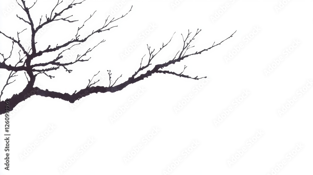 Silhouette of Leafless Tree Branch against a Bright White Background in Minimalist Style Silhouette of Leafless Tree Branch against a Bright White Background in Minimalist Style