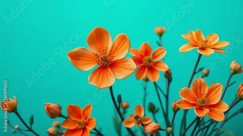 orange flowers on blue background