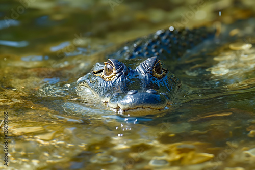 A close up of an alligator swimming in the water photo