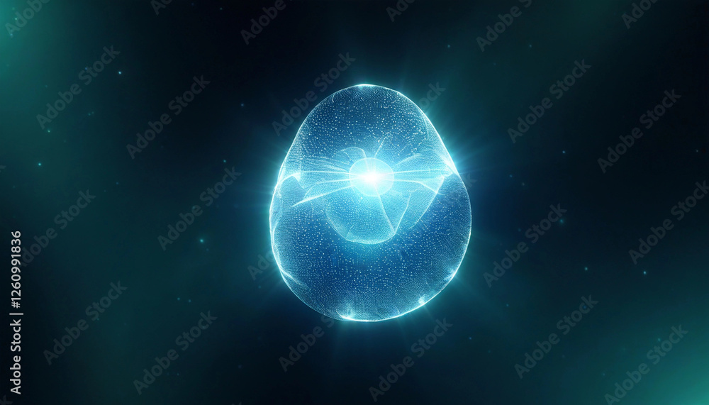 Obraz premium Mysterious Deep-Sea Creature: A mesmerizing image of a bioluminescent deep-sea creature glowing in the inky darkness of the ocean, with intricate patterns of light along its body and other faintly glo