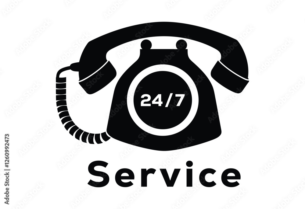 24 7 service vector silhouette illustration on white background 24 7 service vector silhouette illustration on white background