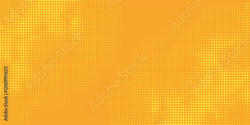 Yellow orange halftone pattern. Retro comic gradient background. Square pixilated dot cartoon texture
