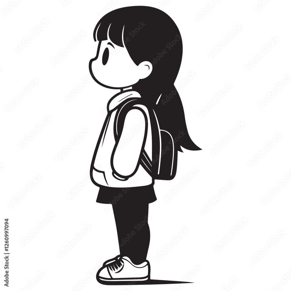 Adorable Cartoon School Kid – Simple Line Art Illustration Adorable Cartoon School Kid – Simple Line Art Illustration