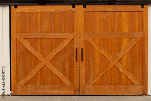 A view of a set of barn doors on a building.