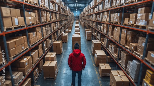 Workers packing boxes in a warehouse during evening shift with warm lighting