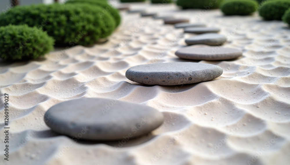Stone path in Zen garden with tranquility and meditation atmosphere