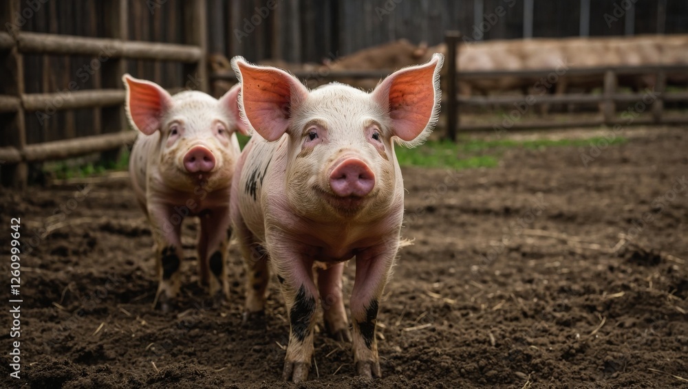 Pig farm, free range domestic pigs Pig farm, free range domestic pigs