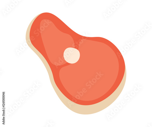 Raw piece of meat, steak, beef or pork tenderloin on the bone. A flat, simple illustration isolated on a white background