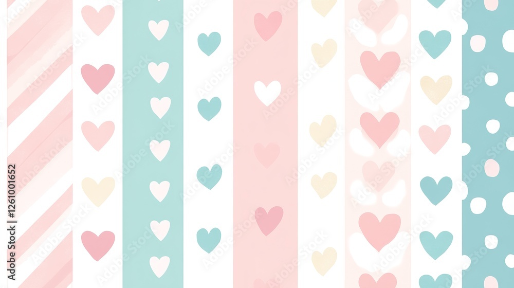 Fototapeta premium Pastel Hearts Stripes and Dots Pattern Design