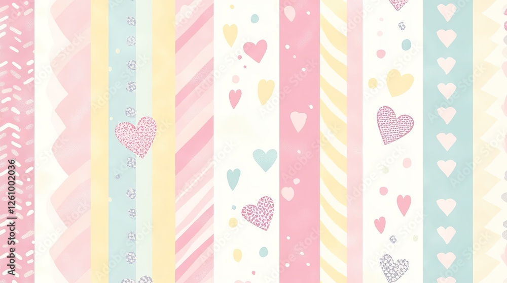 Pastel Hearts Stripes Patterned Background Design Pastel Hearts Stripes Patterned Background Design
