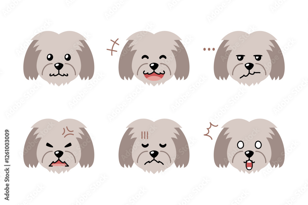 Fototapeta premium Set of cute character cute maltese dog faces showing different emotions for design.