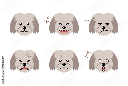 Set of cute character cute maltese dog faces showing different emotions for design.