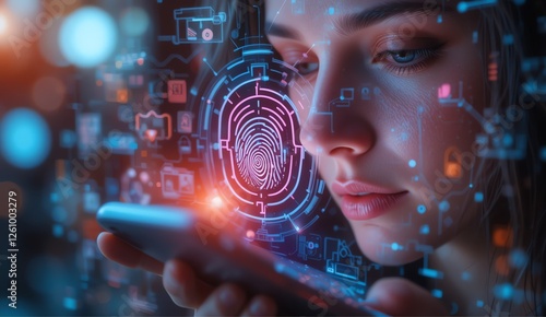 Futuristic Biometric Authentication and Cybersecurity Concept