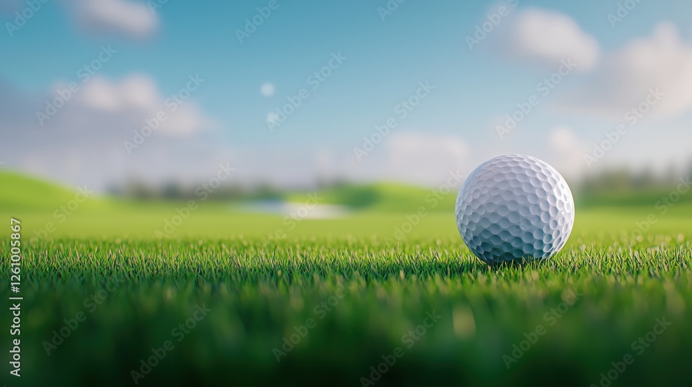 Golf Ball Ready to Putt on Lush Green Course Outdoor Sports Scene Bright Day Close-Up View Golf Ball Ready to Putt on Lush Green Course Outdoor Sports Scene Bright Day Close-Up View