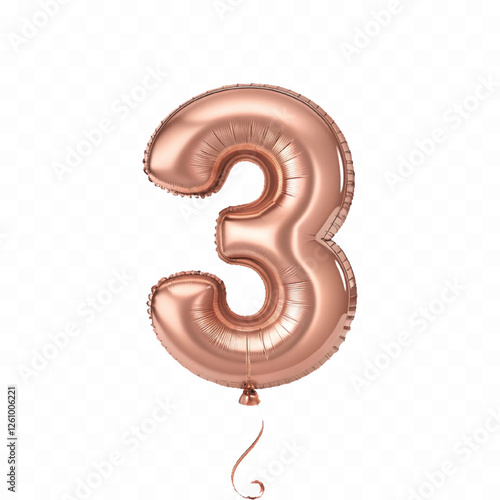 realistic 3d number 3 with made by the 3d ballon in different gold colour style isolated on white background