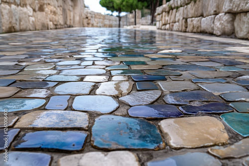 Fototapeta Naklejka Na Ścianę i Meble -  colored mosaic pavement in an ancient city