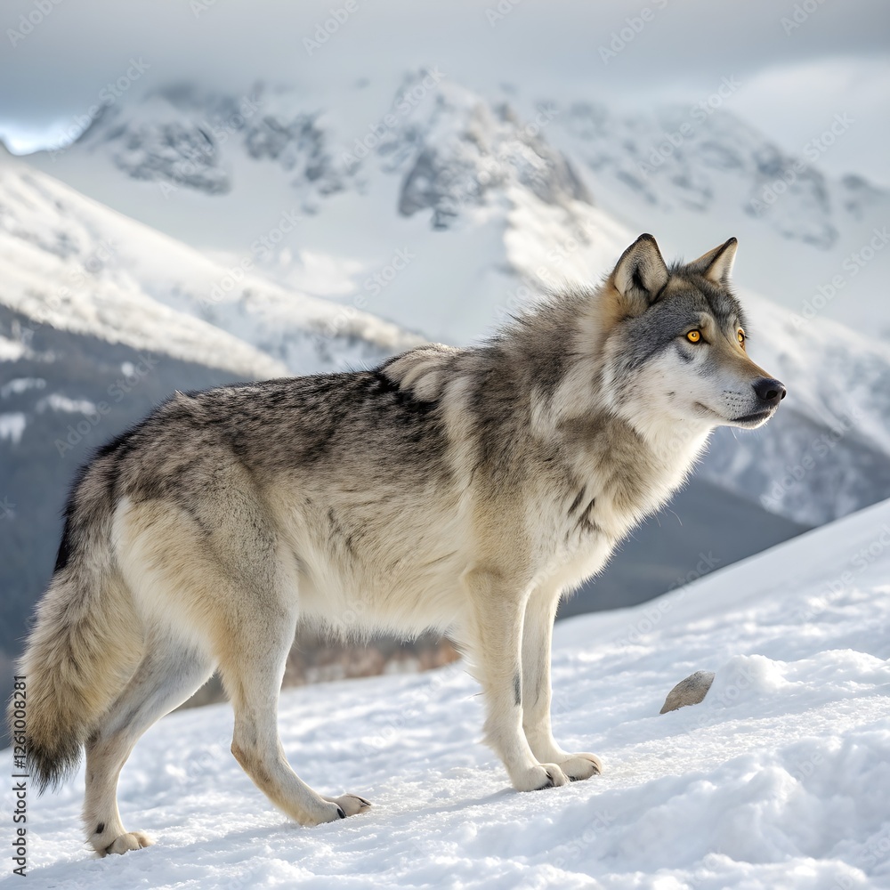 himalayan-wolf in snow mountains himalayan-wolf in snow mountains