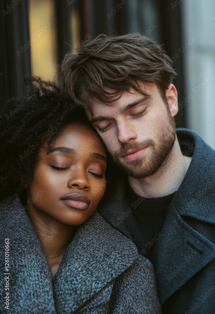 Obraz premium Affectionate Couple Portrait In Winter City