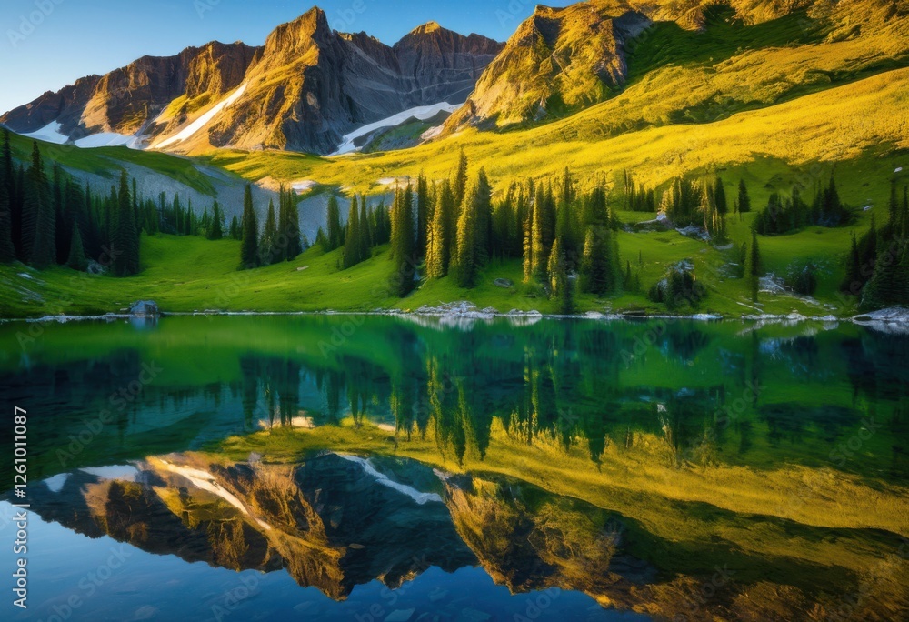 Obraz premium breathtaking reflections tranquil mountain lakes surrounded lush landscapes towering peaks, water, nature, scenery, view, sky, cloud, forest, trees