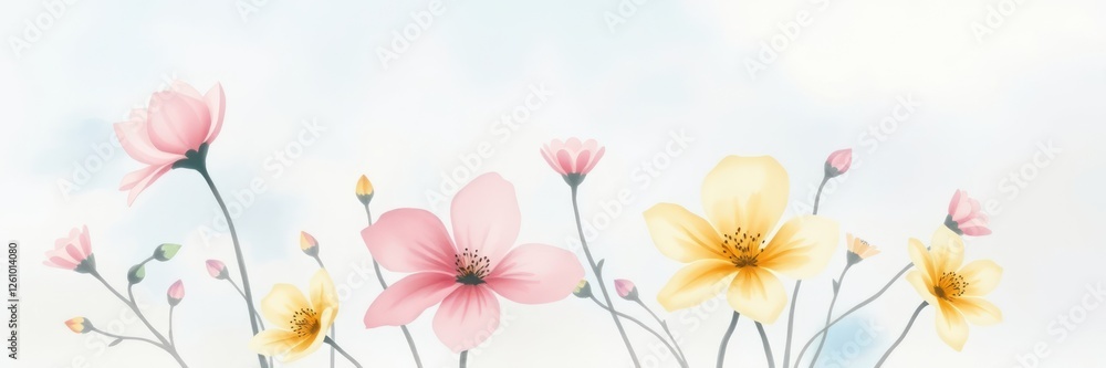 A collection of blooming flowers in warm and cool hues creates a soft, elegant setting perfect for seasonal greetings and decorative designs A collection of blooming flowers in warm and cool hues creates a soft, elegant setting perfect for seasonal greetings and decorative designs