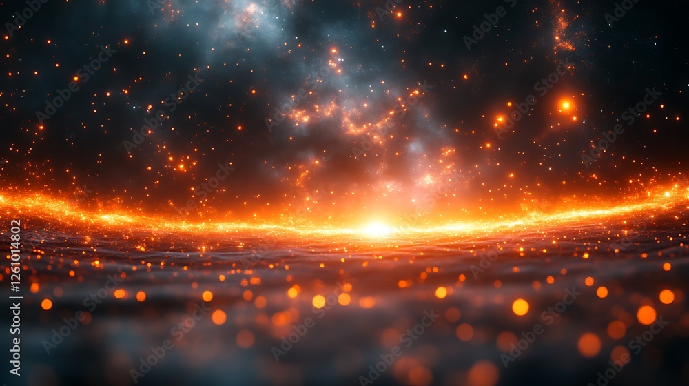 Fototapeta premium Fiery Embers Glow Across a Dark Cosmic Plane